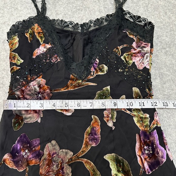 VTG Cache Slip Maxi Dress Gown Y2K Whimsigoth Fairy Sz 2 Burned Velvet 3D Beaded - Picture 13 of 16